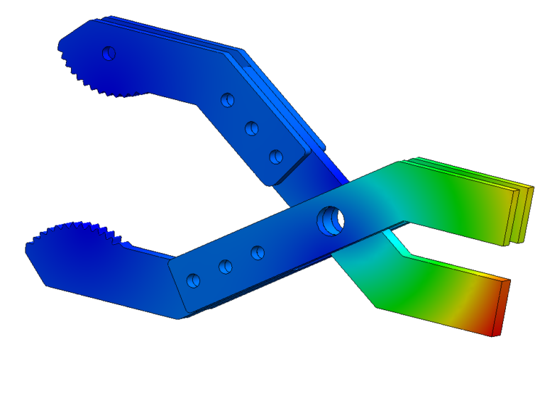 Teste de deslocamento de uma garra em uma simulação mecânica